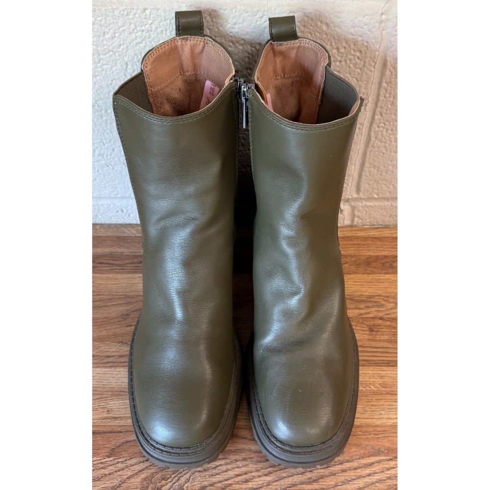 Sam & Libby Olive Green Chelsea Combat Ankle Boots Women's Size 7 Lug Sole Zip